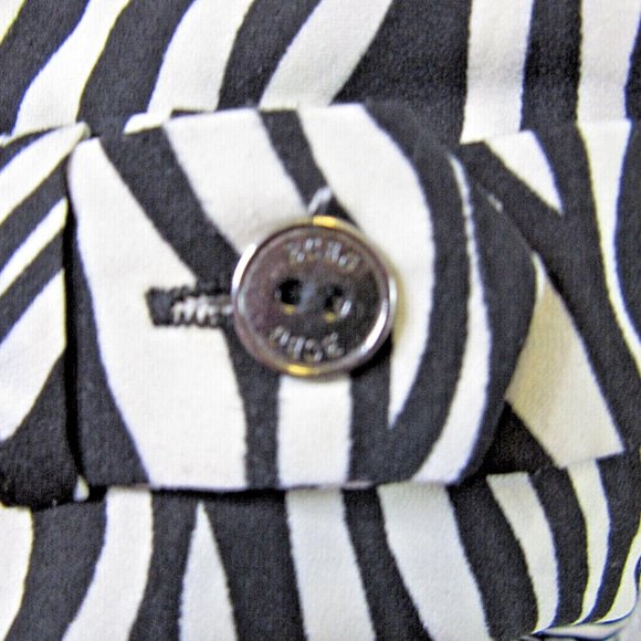 Black White Blouse Tiger Stripes, BCBGMAXAZRI, Button Long Sleeve Office Size S - Picture 12 of 15